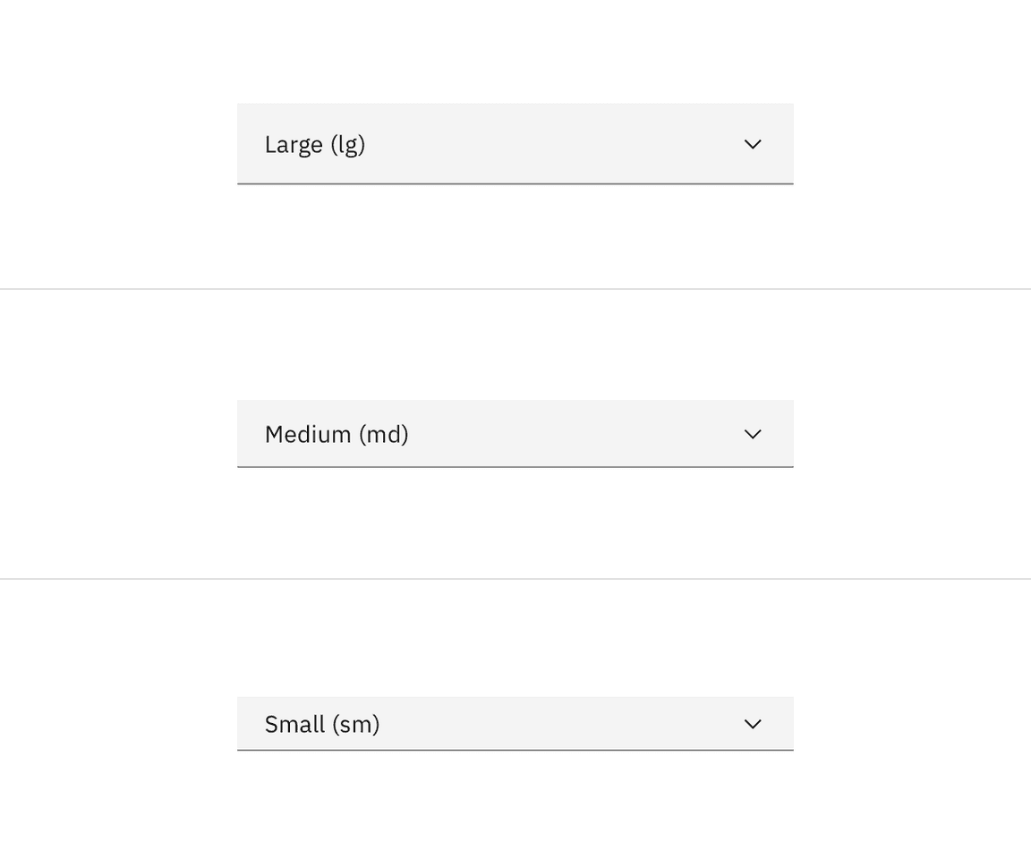 Dropdown sizes